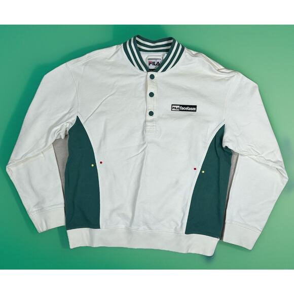 FILA x Facetasm Men’s Henley Button Sweatshirt Size Small Cream Green
